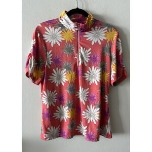 EMERALD 18 Women Shirt XL Short Sleeve Floral 1/4 Zip Pickleball Golf Riding